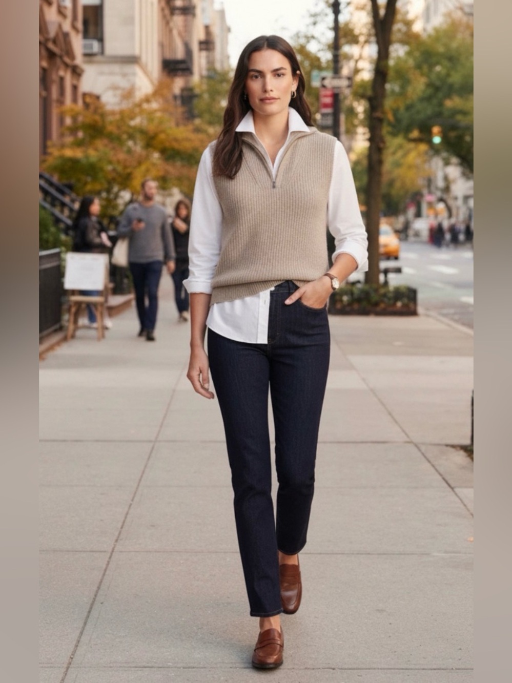 B.YOUNG Longline Half-Zip Ribbed Knit Sweater Vest